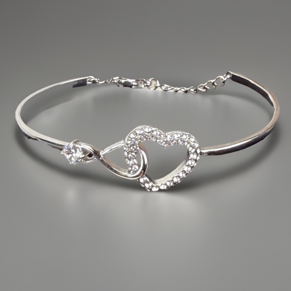 Silvertone Bling Adjustable Chain Bangle Bracelet - image 1